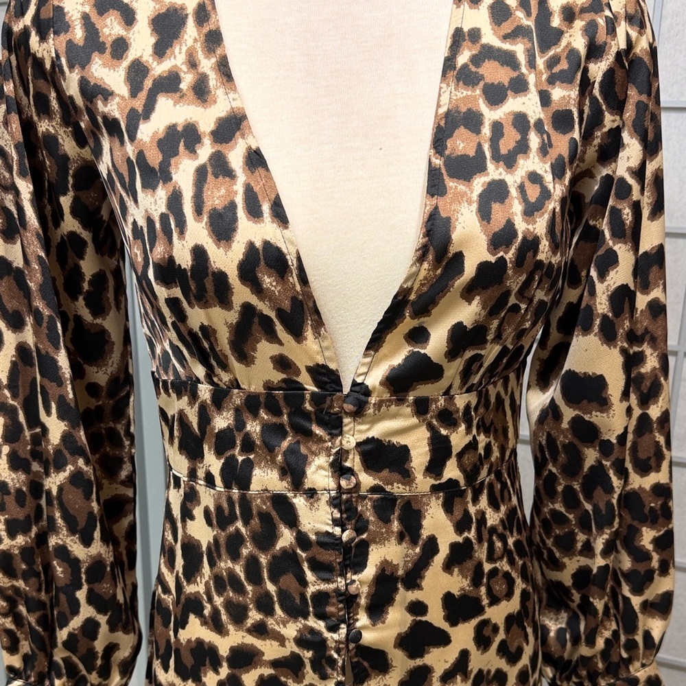 Mable, Chic Animal Print V-Neck Dress, Size Large - Picture 3 of 13